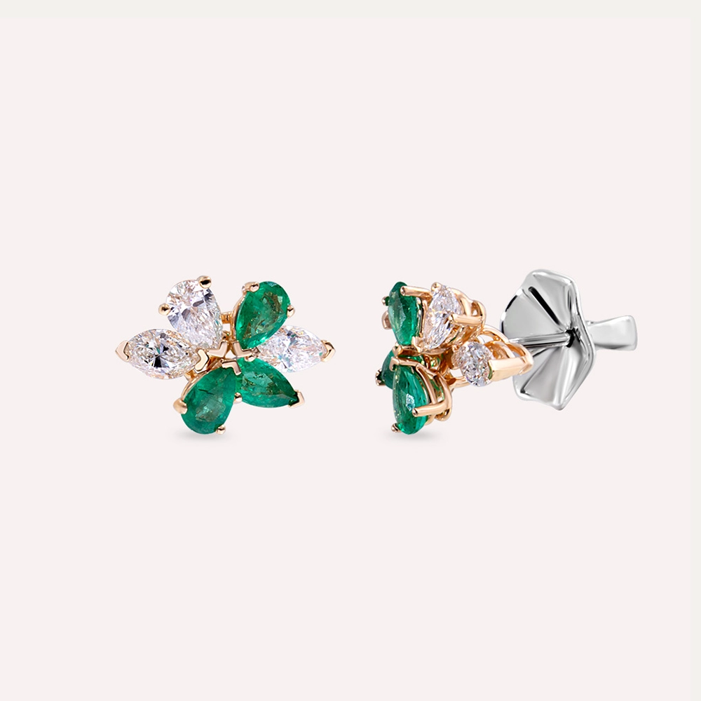 Brunnera 2.34 CT Emerald and Diamond Rose Gold Earring - 2