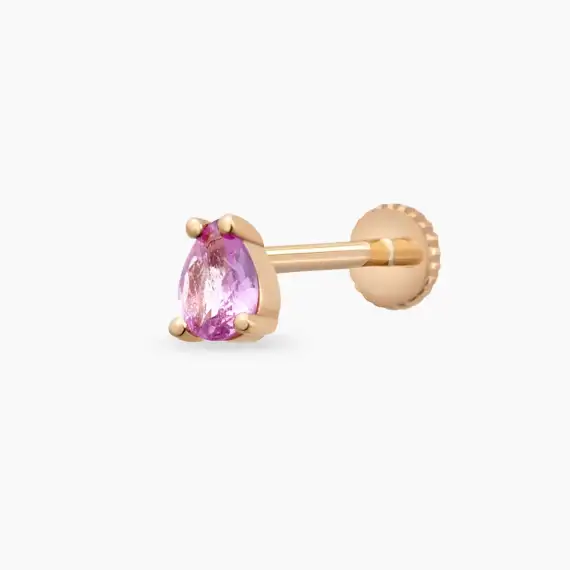 Bulb Pear Cut Pink Sapphire Rose Gold Piercing - 2