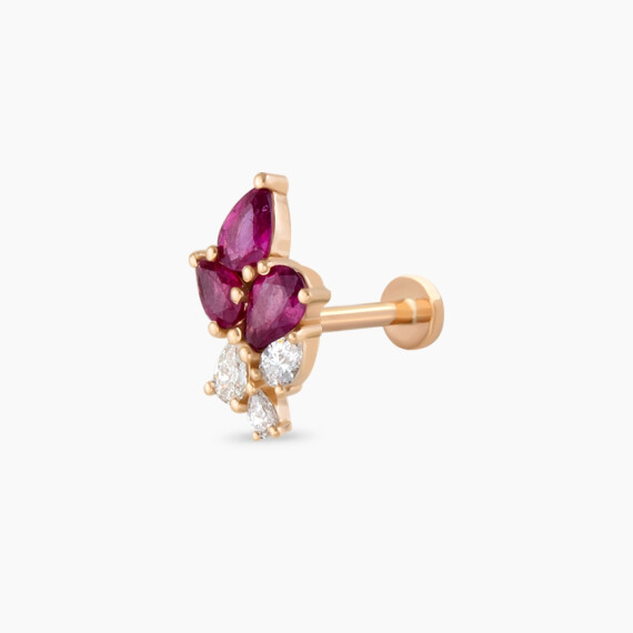 Bunch 0.51 CT Ruby and Diamond Rose Gold Piercing - Nev Jewellery