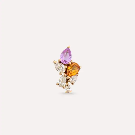Bunch 0.58 CT Diamond and Multicolor Sapphire Rose Gold Earring - 4