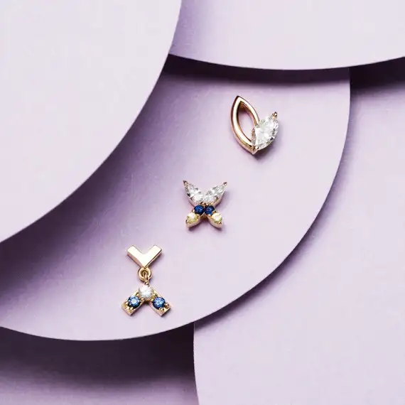 Butterfly Blue, Yellow Sapphire and Diamond Rose Gold Piercing - 3