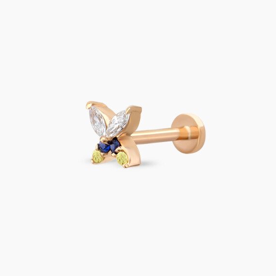 Butterfly Blue, Yellow Sapphire and Diamond Rose Gold Piercing - Nev Jewellery