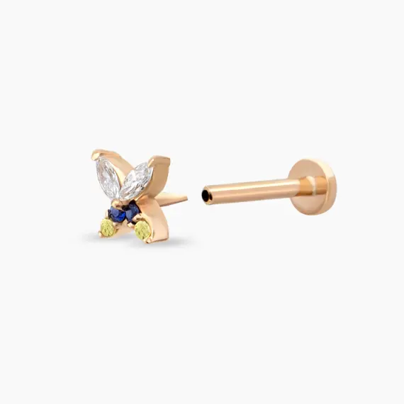 Butterfly Blue, Yellow Sapphire and Diamond Rose Gold Piercing - 4