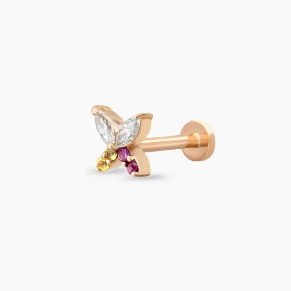 Butterfly Yellow, Pink Sapphire and Diamond Rose Gold Piercing - 1