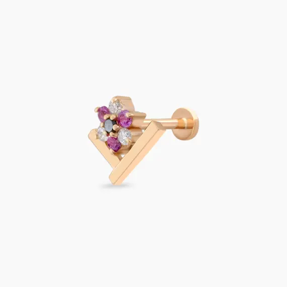 Camelia Diamond and Multicolor Sapphire Rose Gold Piercing - 2