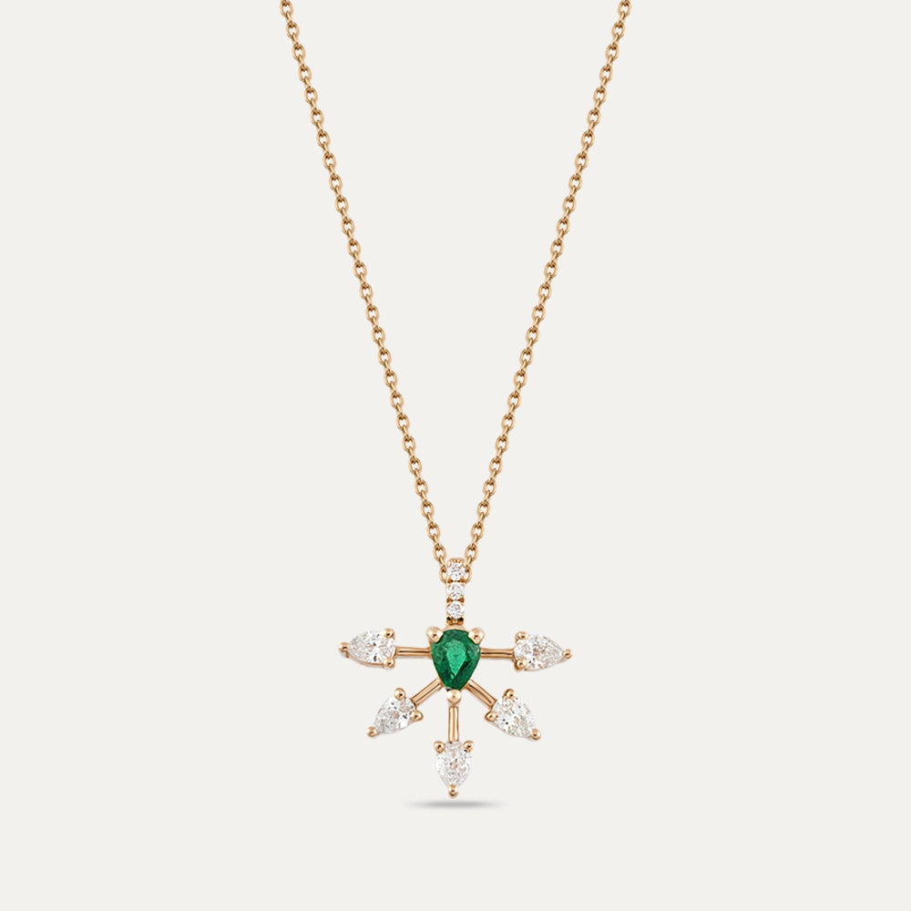 Capella 0.46 CT Pear Cut Emerald and Diamond Pendant - Nev Jewellery (1)