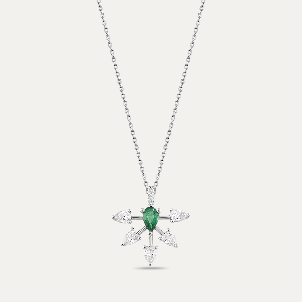 Capella 0.41 CT Pear Cut Emerald and Diamond Pendant - Nev Jewellery (1)