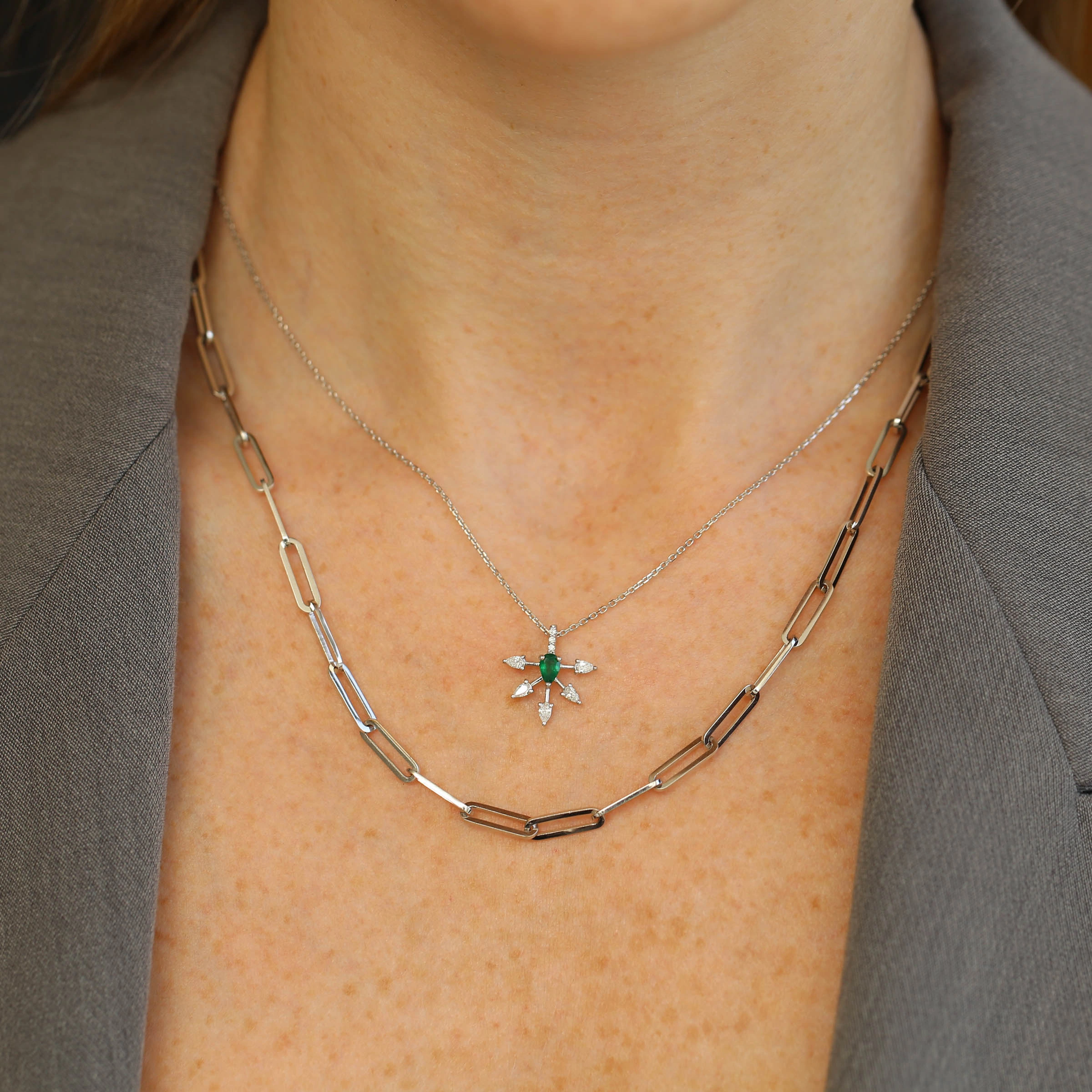 Capella 0.41 CT Pear Cut Emerald and Diamond Pendant - Nev Jewellery (1)