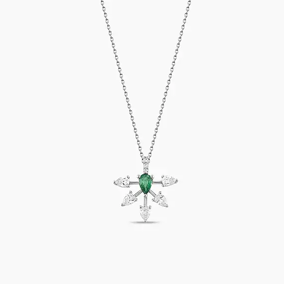 Capella 0.41 CT Pear Cut Emerald and Diamond Pendant - 1