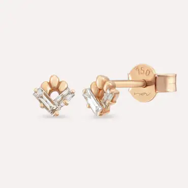 Casi Baguette Cut Diamond Rose Gold Earring - Nev Jewellery (1)