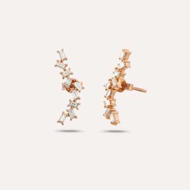 Ceti Baguette Cut Diamond Rose Gold Earring - Nev Jewellery