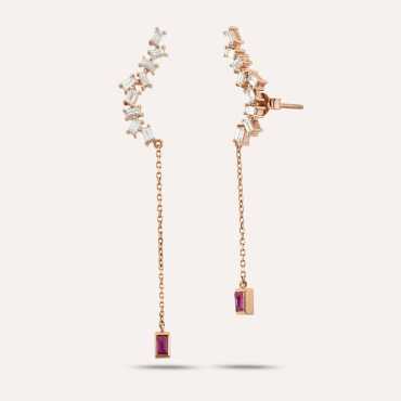 Ceti Ruby and Baguette Cut Diamond Rose Gold Earring - Nev Jewellery