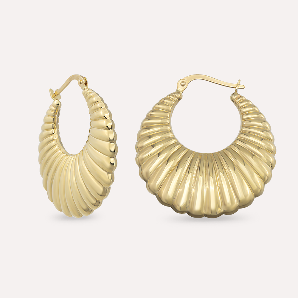 Clam Yellow Gold Hoop Earring - Nev Jewellery (1)