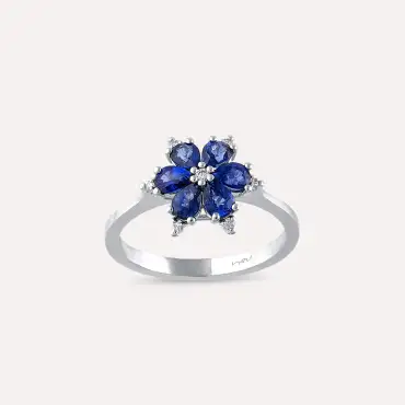 Clematis 1.27 CT Sapphire and Diamond White Gold Ring - Nev Jewellery (1)