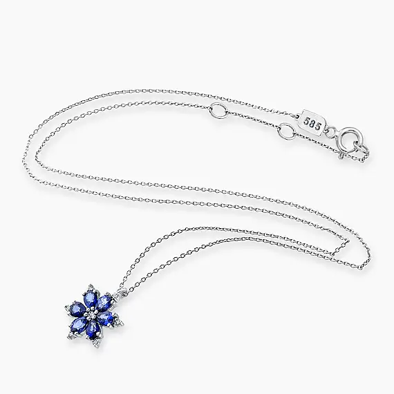 Clematis 1.31 CT Sapphire and Diamond White Gold Necklace - 3