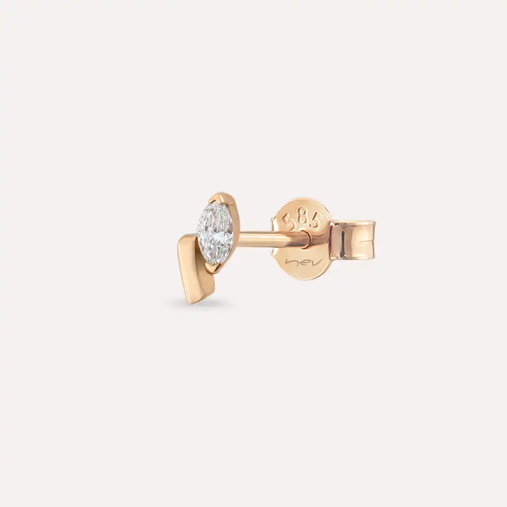 Comma Marquise Cut Diamond Rose Gold Earring - 1