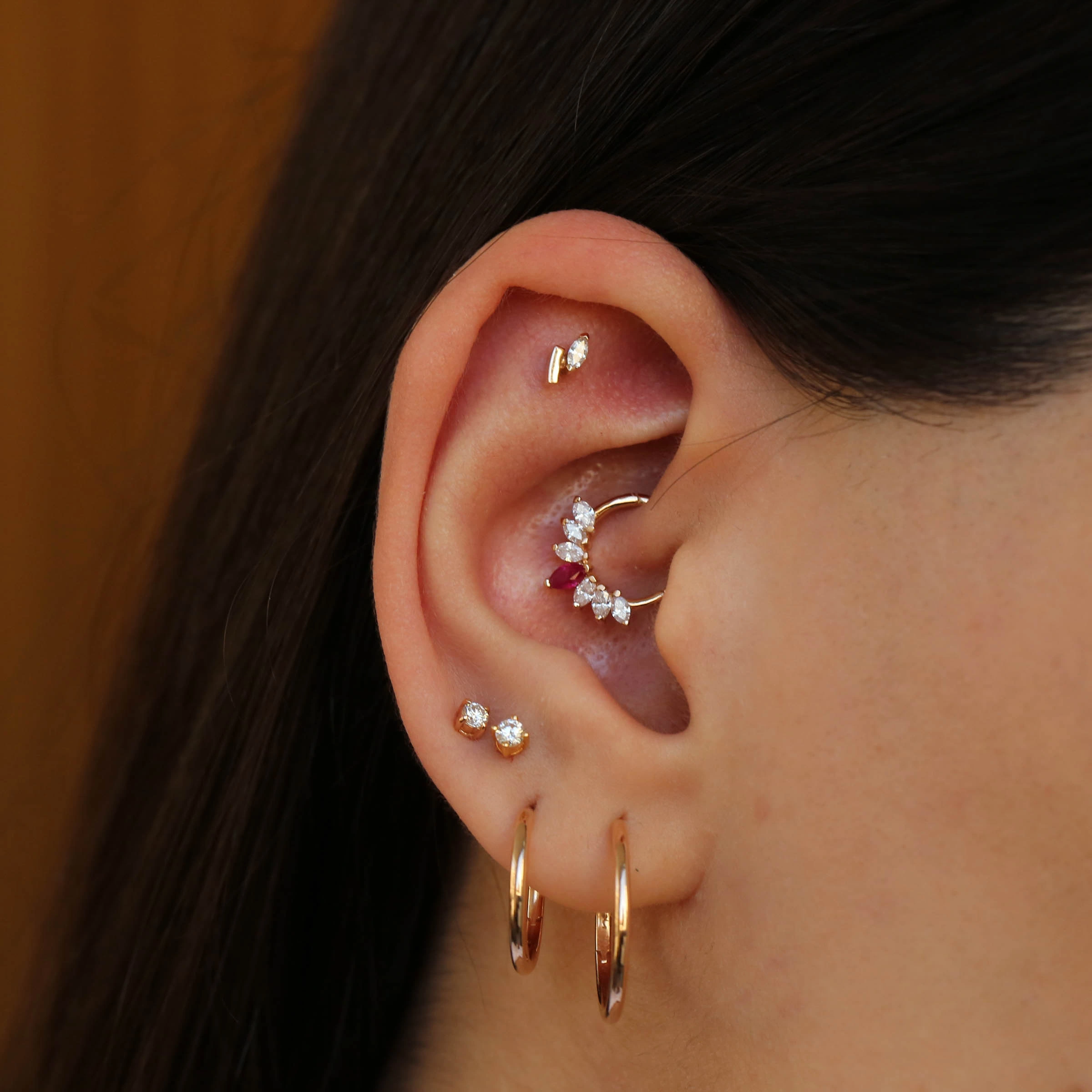 Comma Marquise Cut Diamond Rose Gold Piercing - 6