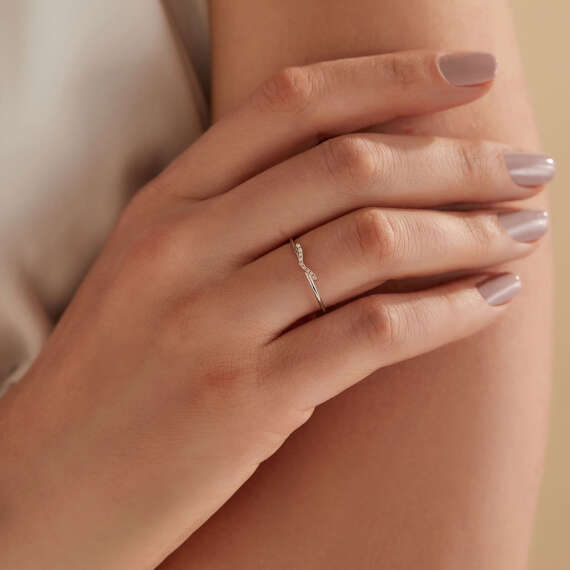 Crimp 0.03 CT Diamond White Gold Ring - 2