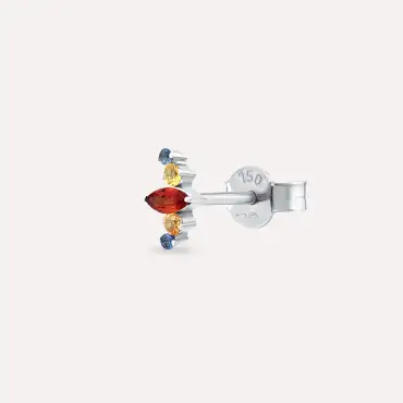 Crown Multicolor Sapphire White Gold Single Earring - Nev Jewellery (1)