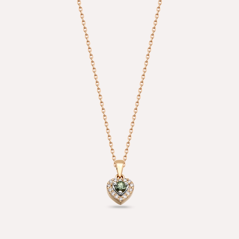 Cutie 0.22 CT Green Sapphire and Diamond Rose Gold Necklace - Nev Jewellery (1)