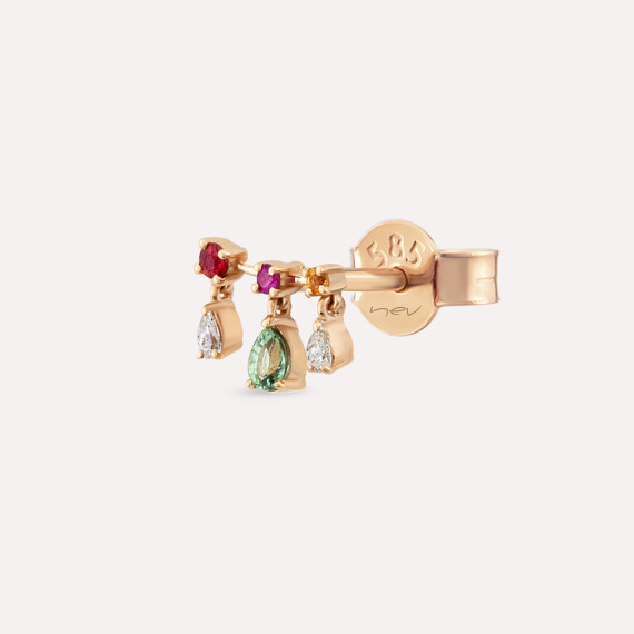 Cybill 0.35 CT Multicolor Sapphire and Diamond Rose Gold Single Earring - Nev Jewellery