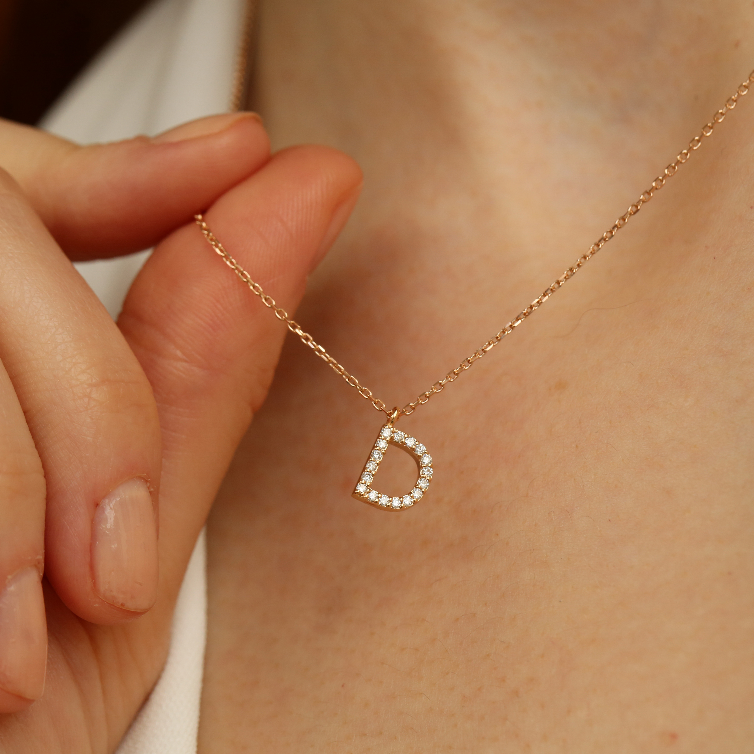 D Letter 0.10 CT Diamond Rose Gold Necklace - Nev Jewellery (1)