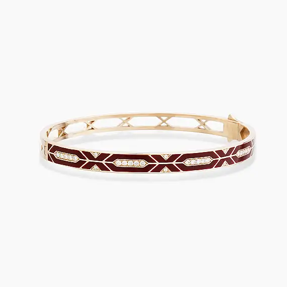 Darkstar 0.45 CT Diamond and Burgundy Enamel Cuff Bangle - 2