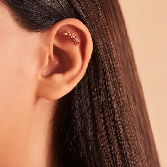 Defne Yellow and Red Sapphire Rose Gold Piercing - 1