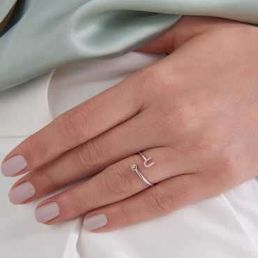 Diamond and Yellow Sapphire White Gold U Letter Ring - Nev Jewellery (1)