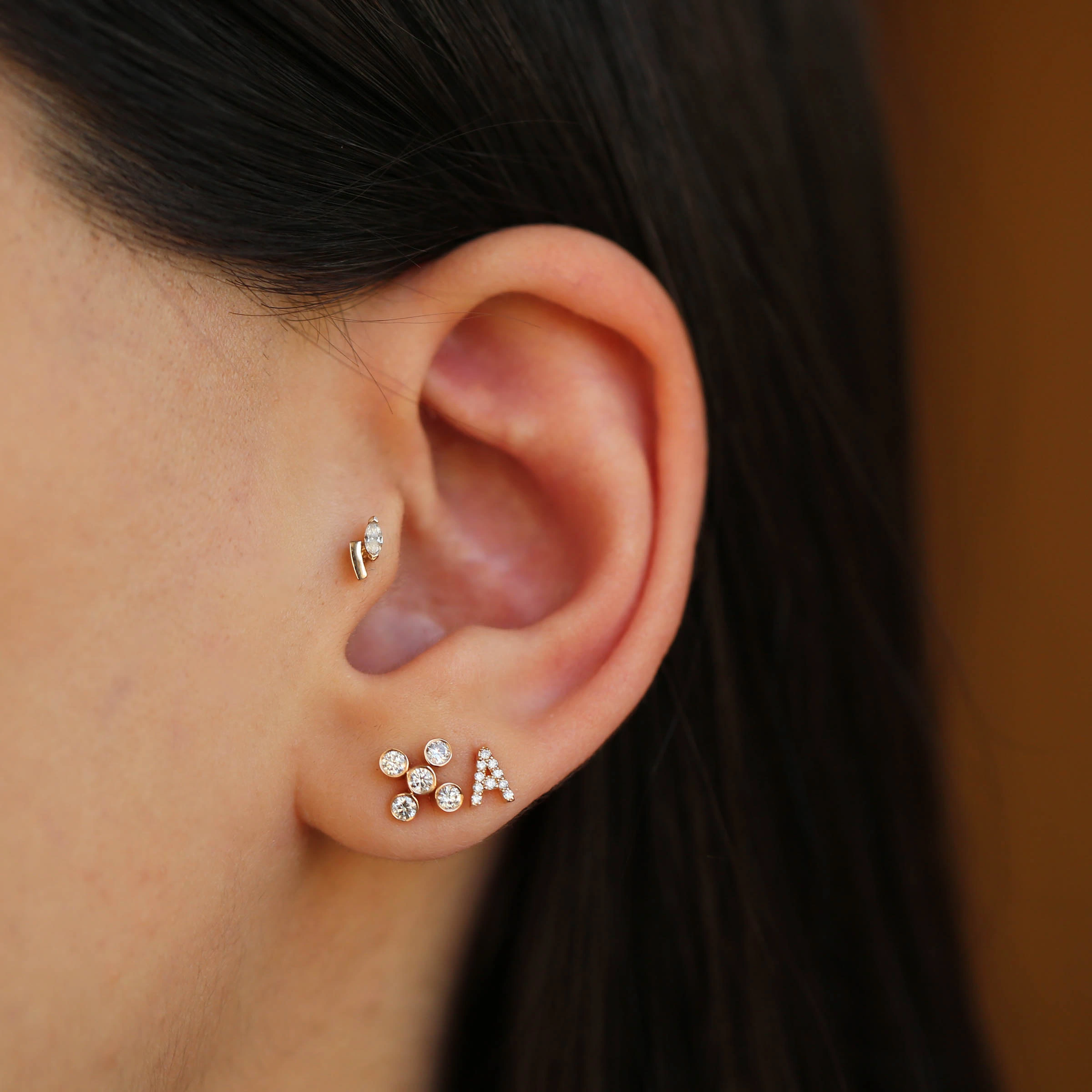 Diamond Rose Gold A Letter Mini Single Earring - 2