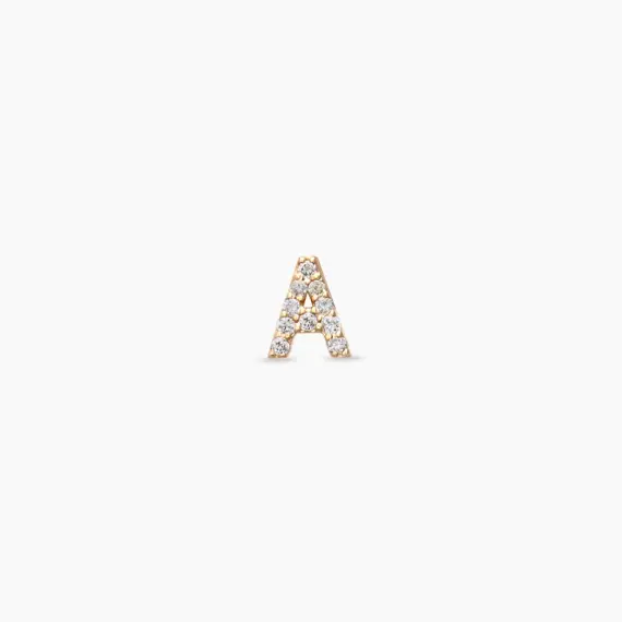 Diamond Rose Gold A Letter Mini Single Earring - 3