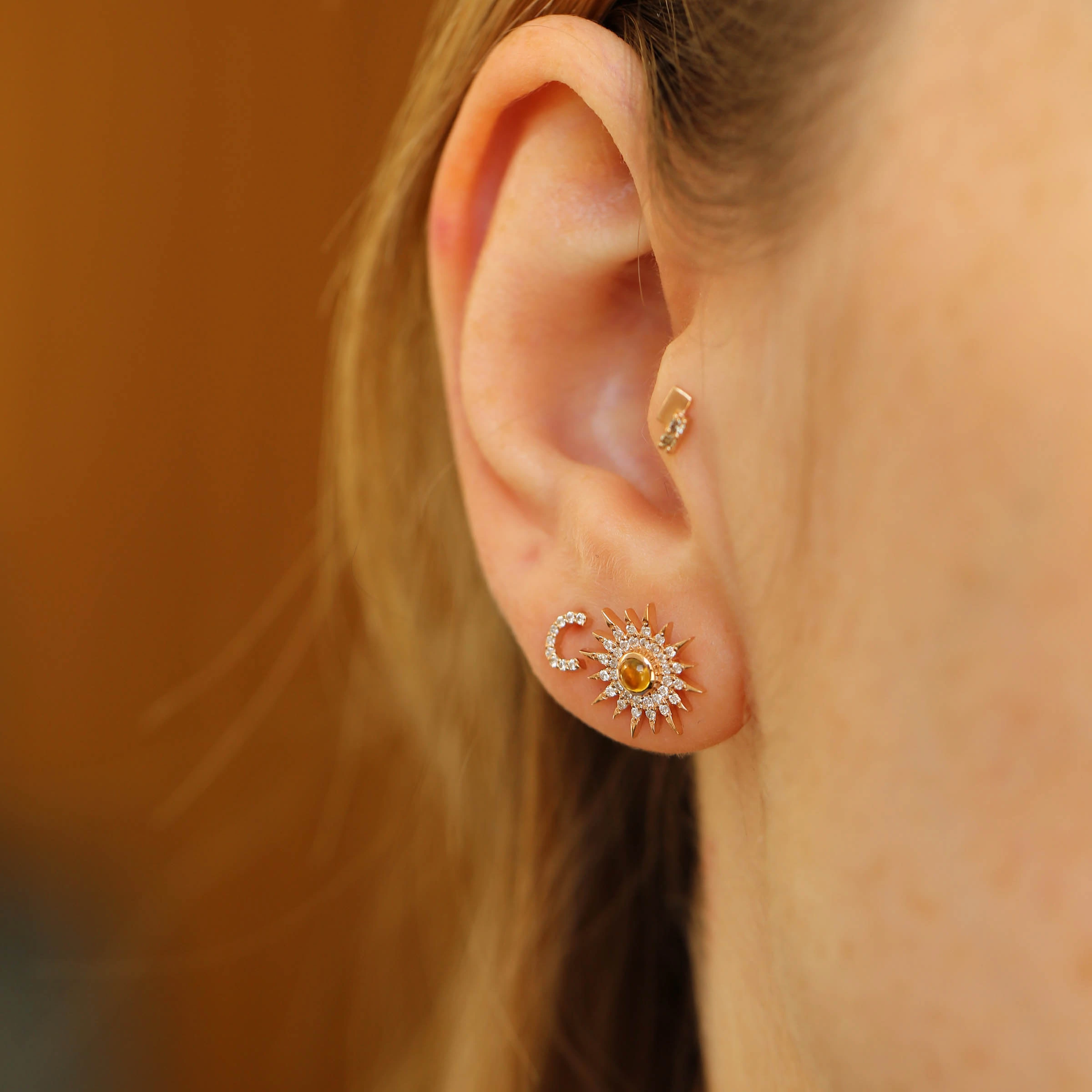 Diamond Rose Gold C Letter Mini Single Earring - 2