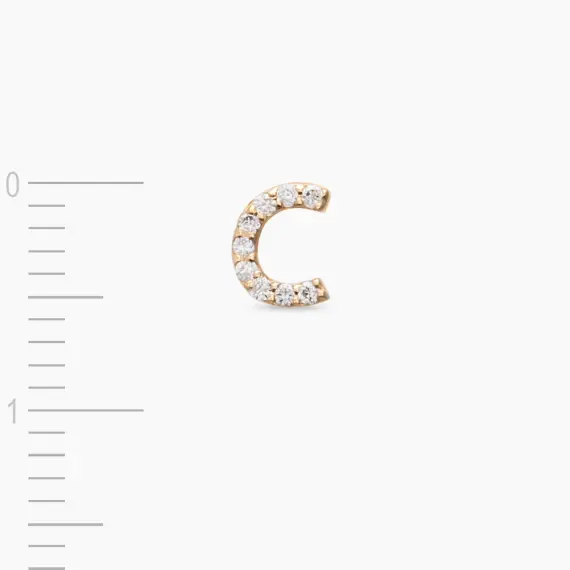 Diamond Rose Gold C Letter Mini Single Earring - 3