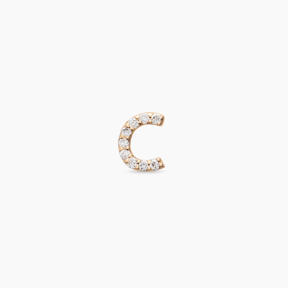 Diamond Rose Gold C Letter Mini Single Earring - 4