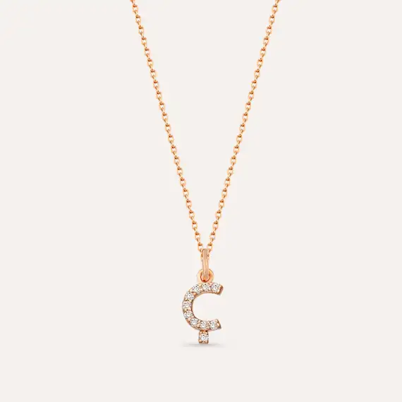 Diamond Rose Gold Ç Letter Necklace - 1