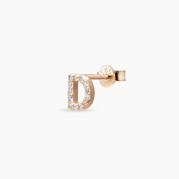 Diamond Rose Gold D Letter Mini Single Earring - Nev Jewellery
