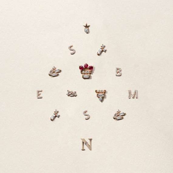 Diamond Rose Gold E Letter Mini Single Earring - 3