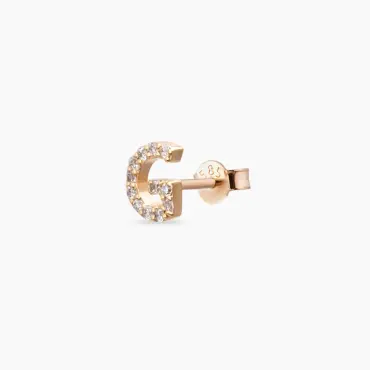 Diamond Rose Gold G Letter Mini Single Earring - Nev Jewellery (1)