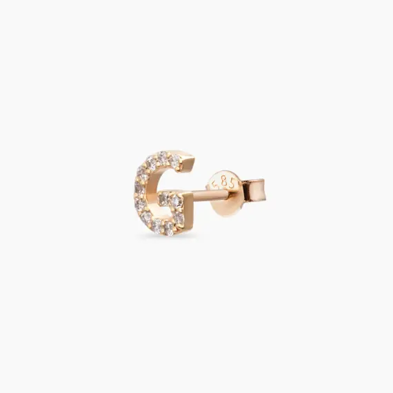 Diamond Rose Gold G Letter Mini Single Earring - 1
