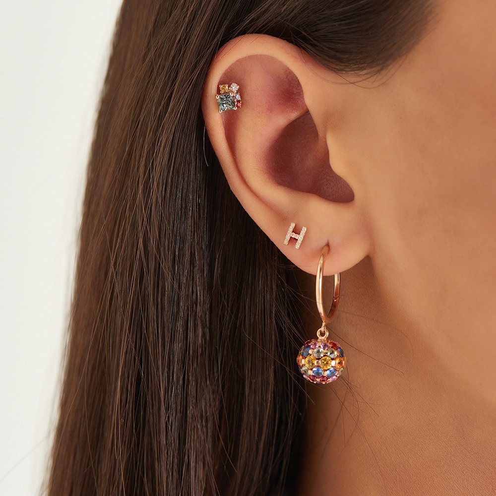 Diamond Rose Gold H Letter Mini Single Earring - 3