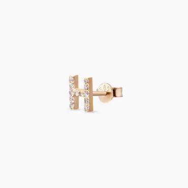 Diamond Rose Gold H Letter Mini Single Earring - Nev Jewellery (1)