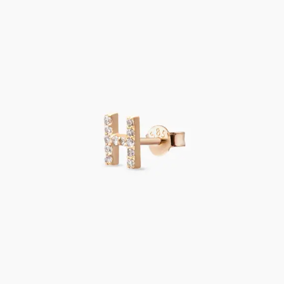 Diamond Rose Gold H Letter Mini Single Earring - 1