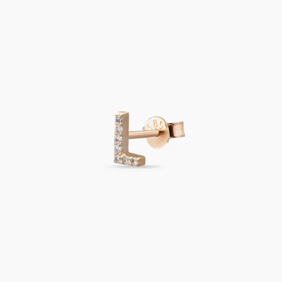 Diamond Rose Gold L Letter Mini Single Earring - 1
