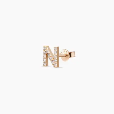 Diamond Rose Gold N Letter Mini Single Earring - Nev Jewellery (1)