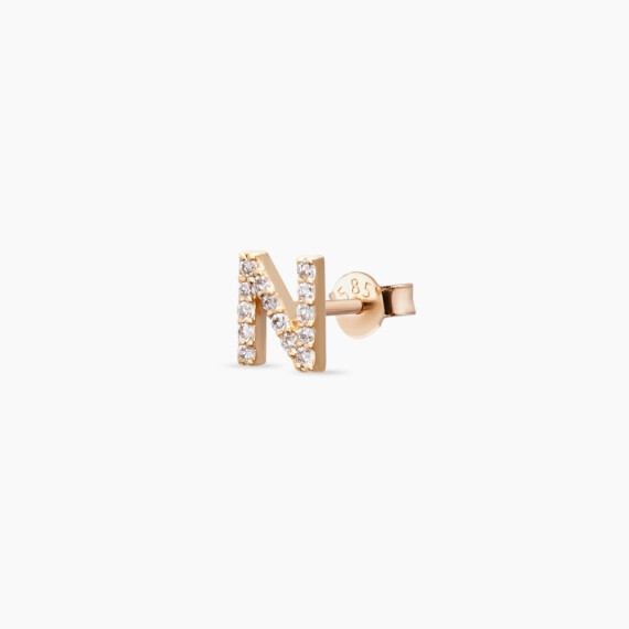 Diamond Rose Gold N Letter Mini Single Earring - Nev Jewellery