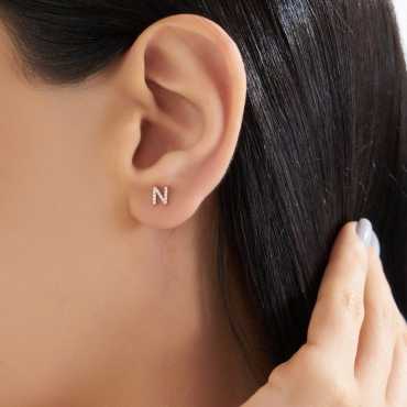 Diamond Rose Gold N Letter Mini Single Earring - Nev Jewellery (1)