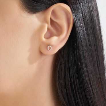 Diamond Rose Gold Ö Letter Mini Single Earring - Nev Jewellery