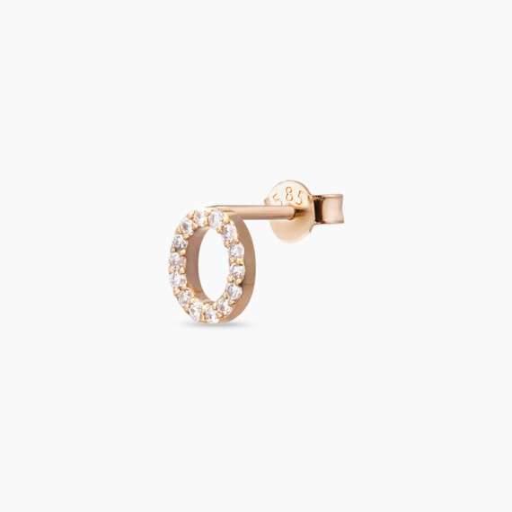Diamond Rose Gold O Letter Mini Single Earring - Nev Jewellery