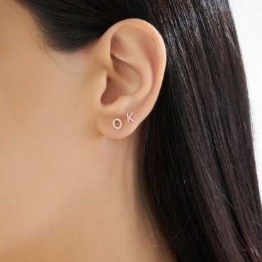 Diamond Rose Gold O Letter Mini Single Earring - Nev Jewellery (1)