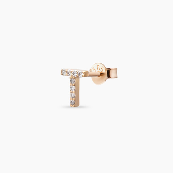 Diamond Rose Gold T Letter Mini Single Earring - Nev Jewellery